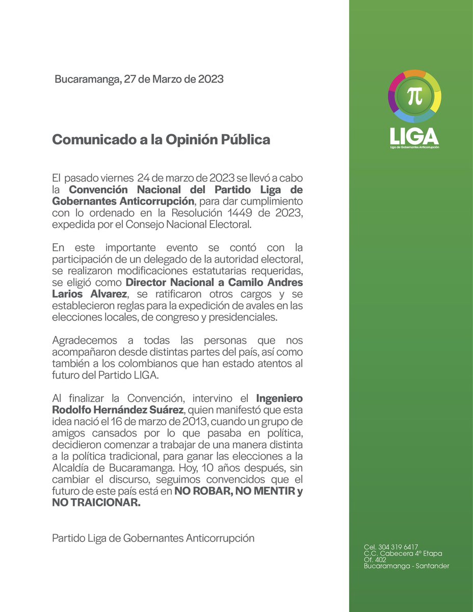 Comunicado a la opinión pública