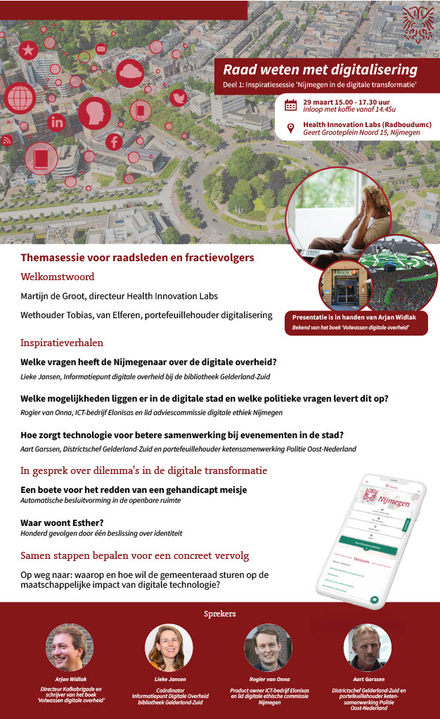 robhaans's tweet photo. Heel erg veel zin om woensdag Nijmeegse raadsleden te laten praten over dilemma’s in de #digitaletransformatie met @tvanelferen, @arjanwidlak, Aart Garssen, Lieke Jansen en @rogiervanonna  in het @RadboudumcHIL ! https://t.co/38w04vD2tD