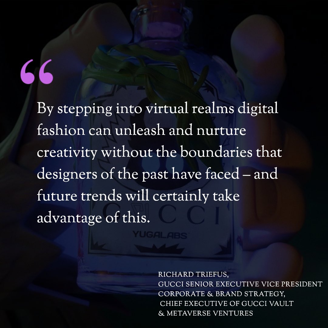 Today <a href="/gucci/">gucci</a> has announced a multi-year partnership with <a href="/yugalabs/">Yuga Labs</a>.

The two will collaborate to explore the intersection of fashion and entertainment.

Read the full article here : businessoffashion.com/articles/techn…

#web3 #metaverse #nfts
#digitalfashion