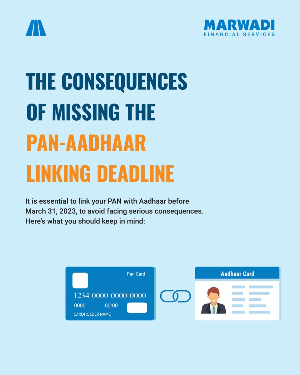 MarwadiHQ's tweet photo. The deadline is almost here: Avoid hefty penalties by linking your PAN with your Aadhaar Number today!
#pan #pancard #aadharcard #linkpan #incometax #penalties #link #deadline #tax #uidai #government #indiangovernment #india #indian #MSFL #MSFLindia #MSFLHQ #MarwadiHQ https://t.co/MlzhVZhxTG