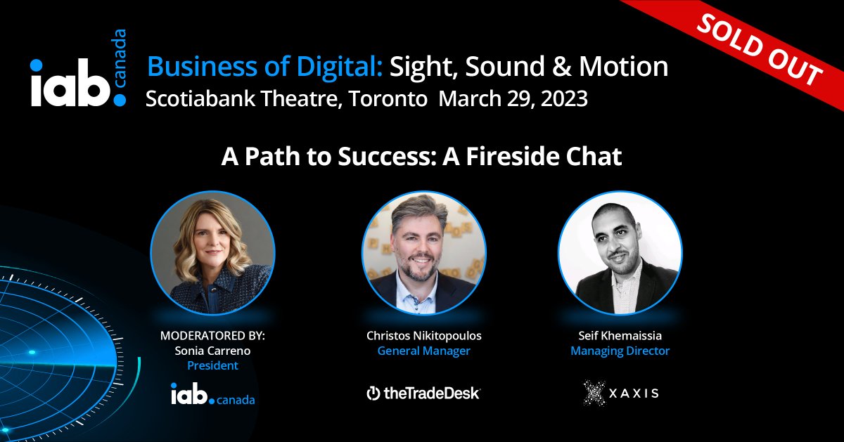 IAB Canada (@iabcanada) on Twitter photo Don’t miss our upcoming fireside chat with <a href="/TheTradeDesk/">The Trade Desk</a> and <a href="/XaxisTweets/">Xaxis (no longer active, follow @GroupMWorldwide)</a> as they discuss how to access scaled audiences in a cookieless media environment and how to plan for incremental growth on Wednesday at our Sight, Sound and Motion event. hubs.ly/Q01JdDNy0 Don’t miss our upcoming fireside chat with <a href="/TheTradeDesk/">The Trade Desk</a> and <a href="/XaxisTweets/">Xaxis (no longer active, follow @GroupMWorldwide)</a> as they discuss how to access scaled audiences in a cookieless media environment and how to plan for incremental growth on Wednesday at our Sight, Sound and Motion event. hubs.ly/Q01JdDNy0