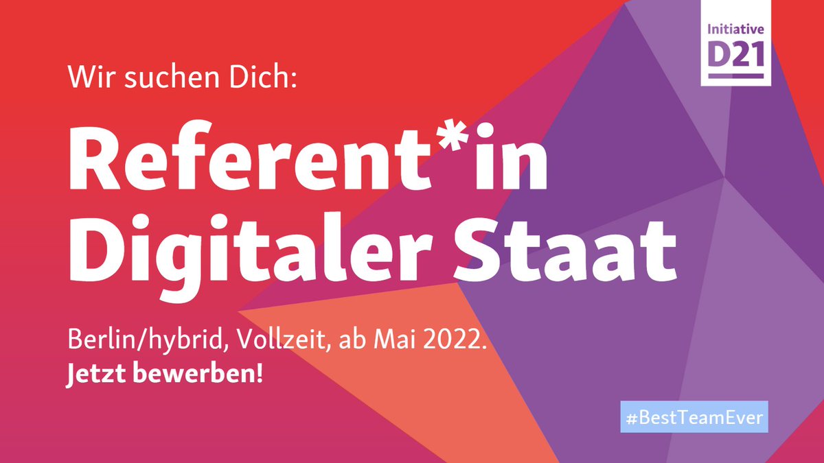 initiatived21's tweet image. Unser Team sucht Verstärkung! Du weißt, dass es auf dem Weg zum Digitalen Staat noch viel zu tun gibt. Das schreckt dich aber nicht ab – im Gegenteil: Du hast Spaß an #DigitaleVerwaltung. Stimmt? Dann wirf mal einen Blick auf unsere Stellenausschreibung  initiatived21.de/BestTeamEver