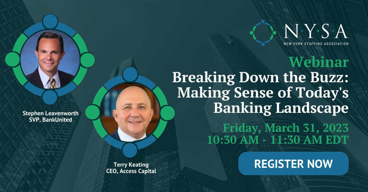 Join us for a webinar this Friday, 3/31, at 10:30 AM EDT. Hear from banking and finance experts as they answer your questions and provide key insights to help you navigate the current banking industry landscape. Register today: ow.ly/i9Aj50NsPiv

#NYSA