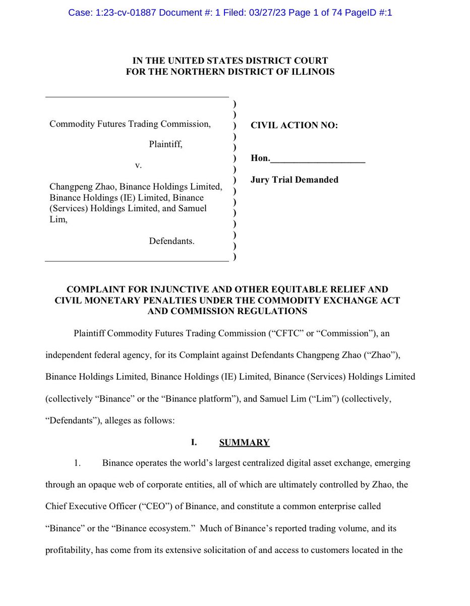 ‼️BREAKING: Binance founder CZ sued by the CTFC for breaking trading and derivative rules 👀😱