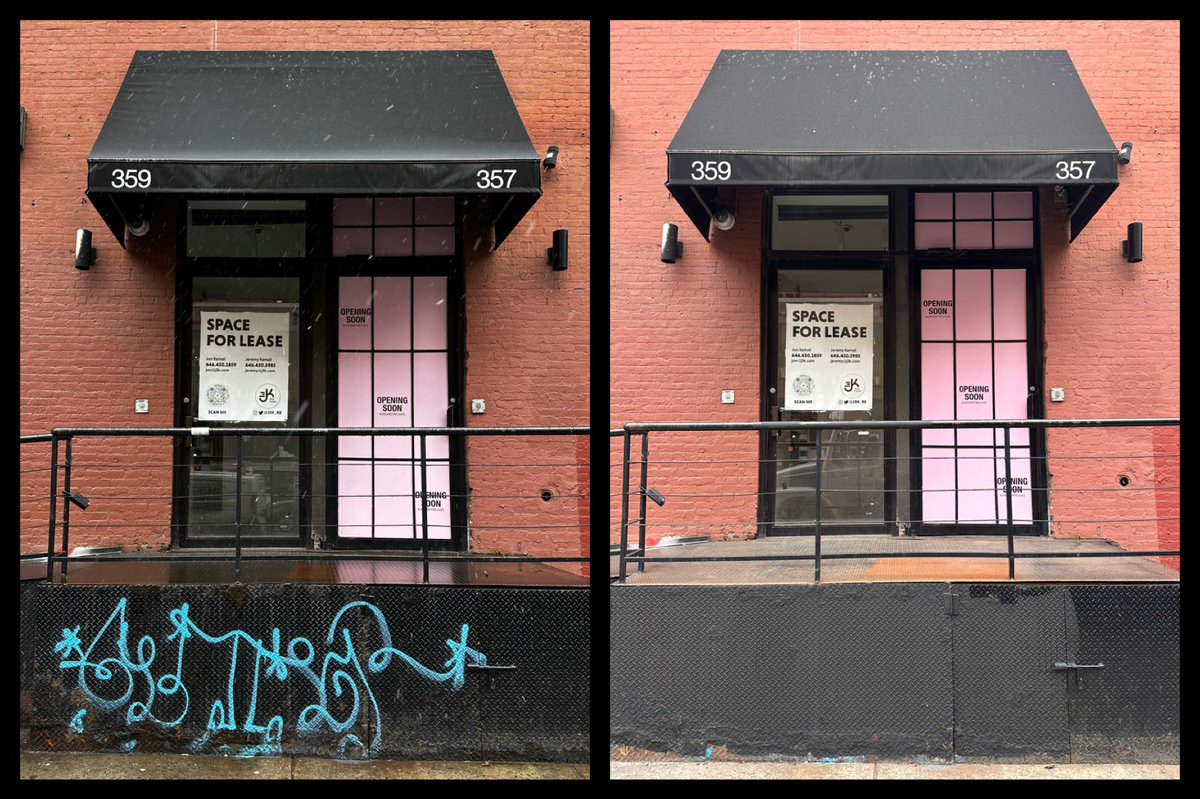 NoHo_NY's tweet photo. Did you know the BID now removes storefront graffiti twice per month? Itβs just another way we do our part to keep NoHo looking clean and beautiful. #NoHo #NoHoNYC #ExploreNoHo https://t.co/9EYuPTz6hj