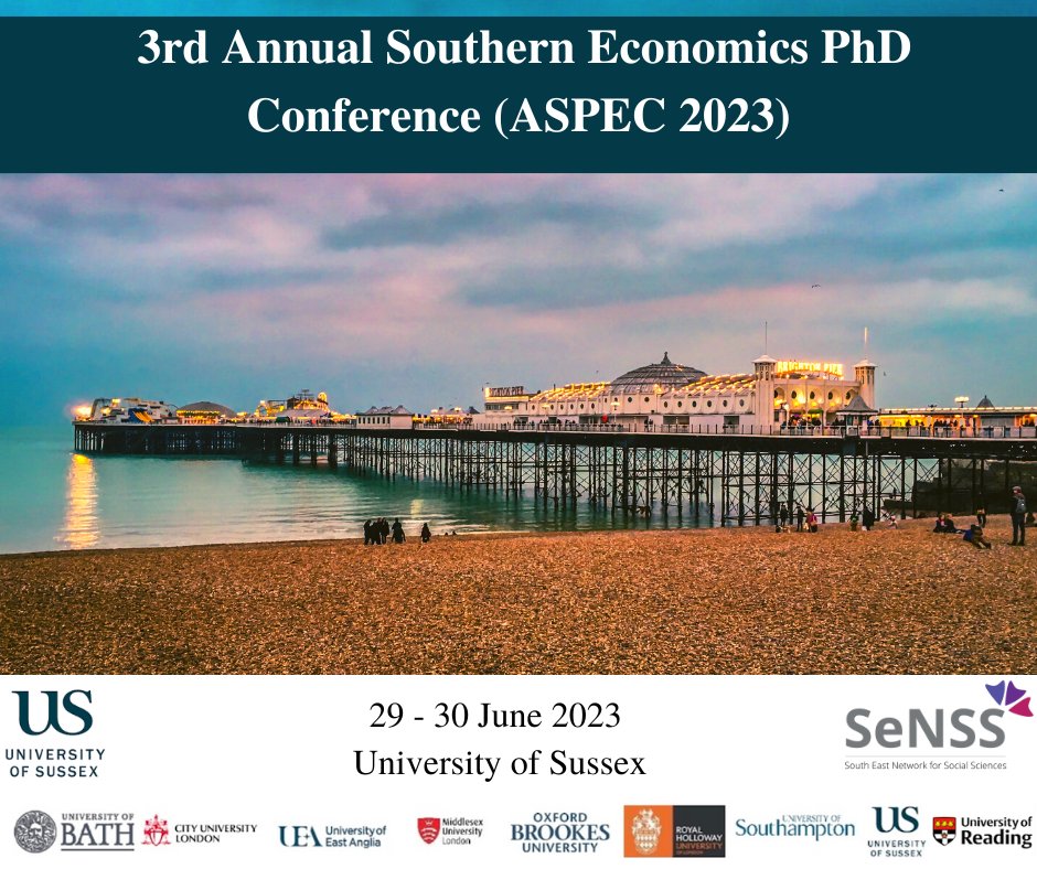 Hosted by <a href="/SussexUni/">University of Sussex</a> on 29 and 30 June, in conjunction with <a href="/SeNSSDTP/">SeNSS DTP</a>, the 3rd Annual Southern PhD Economics Conference is calling for papers in all areas of economics.

Call for papers deadline: 5 April 11.59pm

More information here: sites.google.com/view/aspec-202…