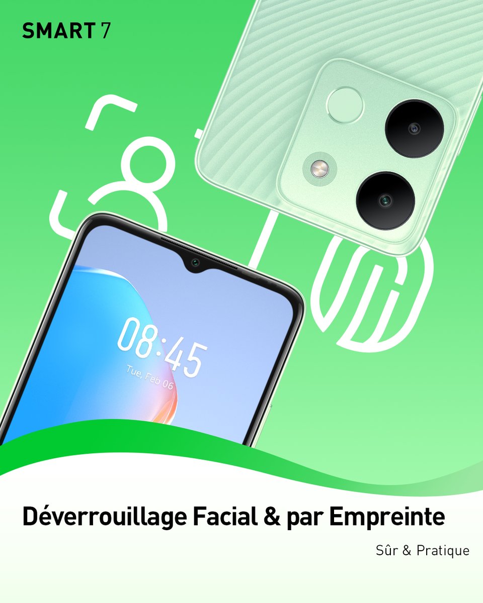 InfinixTg's tweet photo. Restez smart avec une double sécurité. C'est Sûr et Pratique !
#Smart7
#déverrouillagefacial
#empreintedigitale https://t.co/ntehmPorcL