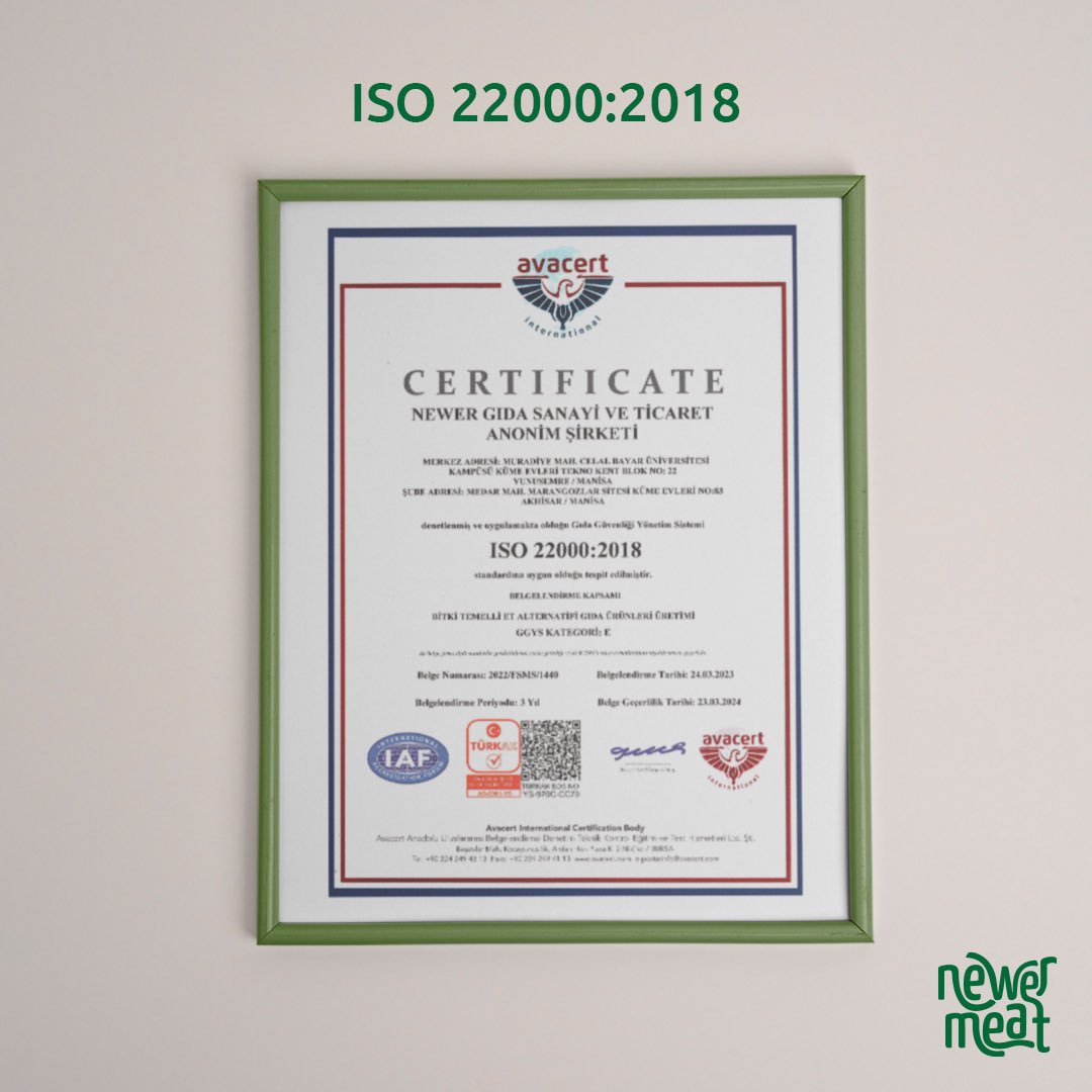 Gıda Güvenliği ve Kalite Yönetim Sistemlerimiz ile ISO Standardlarına Uygunluğumuzu Belgelemenin Gururunu Yaşıyoruz.

💚🌱✅

#newermeat #gıdagüvenliği #kaliteyönetim #foodsafety #qualitymanagement #sertifika #certificate #renewyourbusiness
