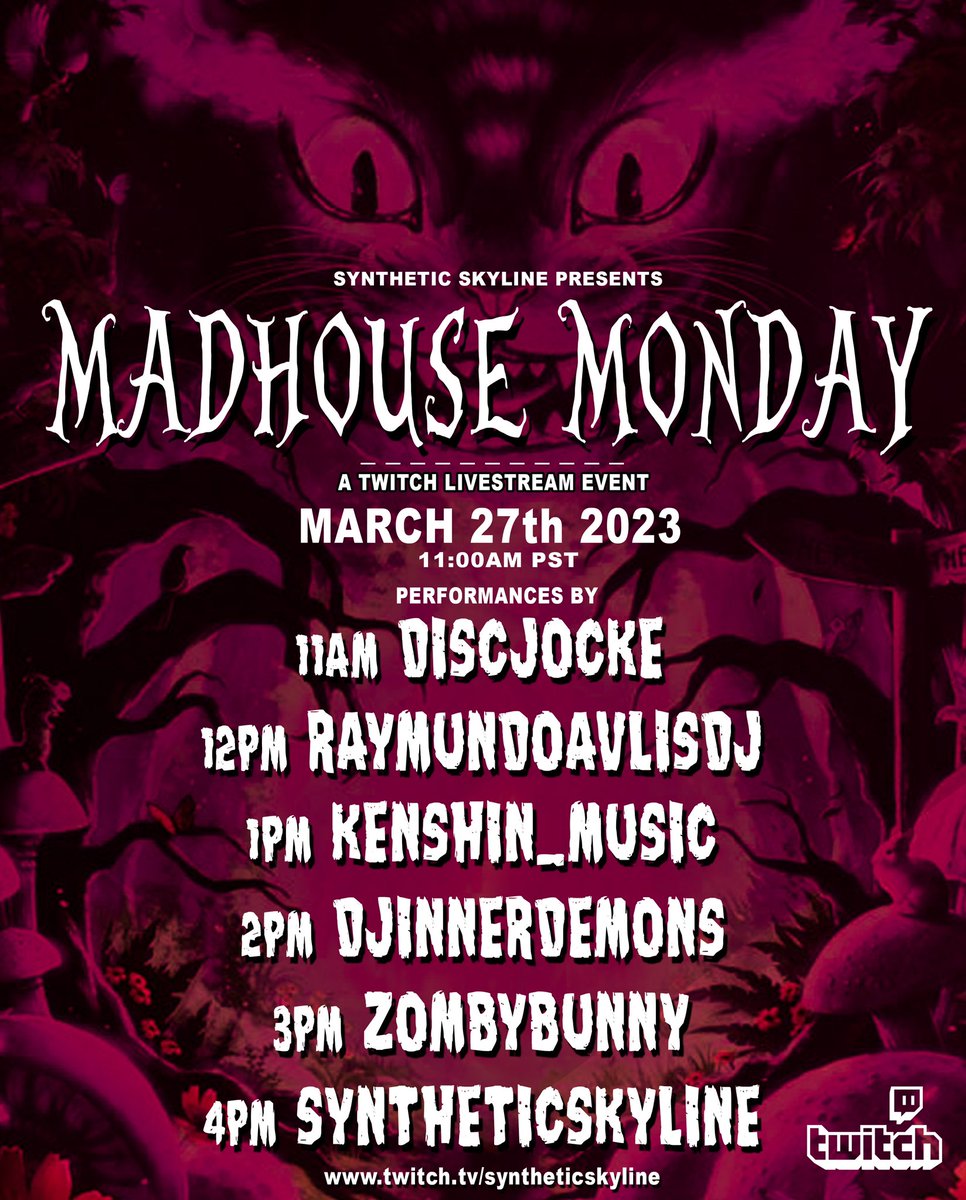 SyntheticSky's tweet photo. Playing a set for Madhouse Monday today at 4pm PST!! https://t.co/YvG84jhYrO
