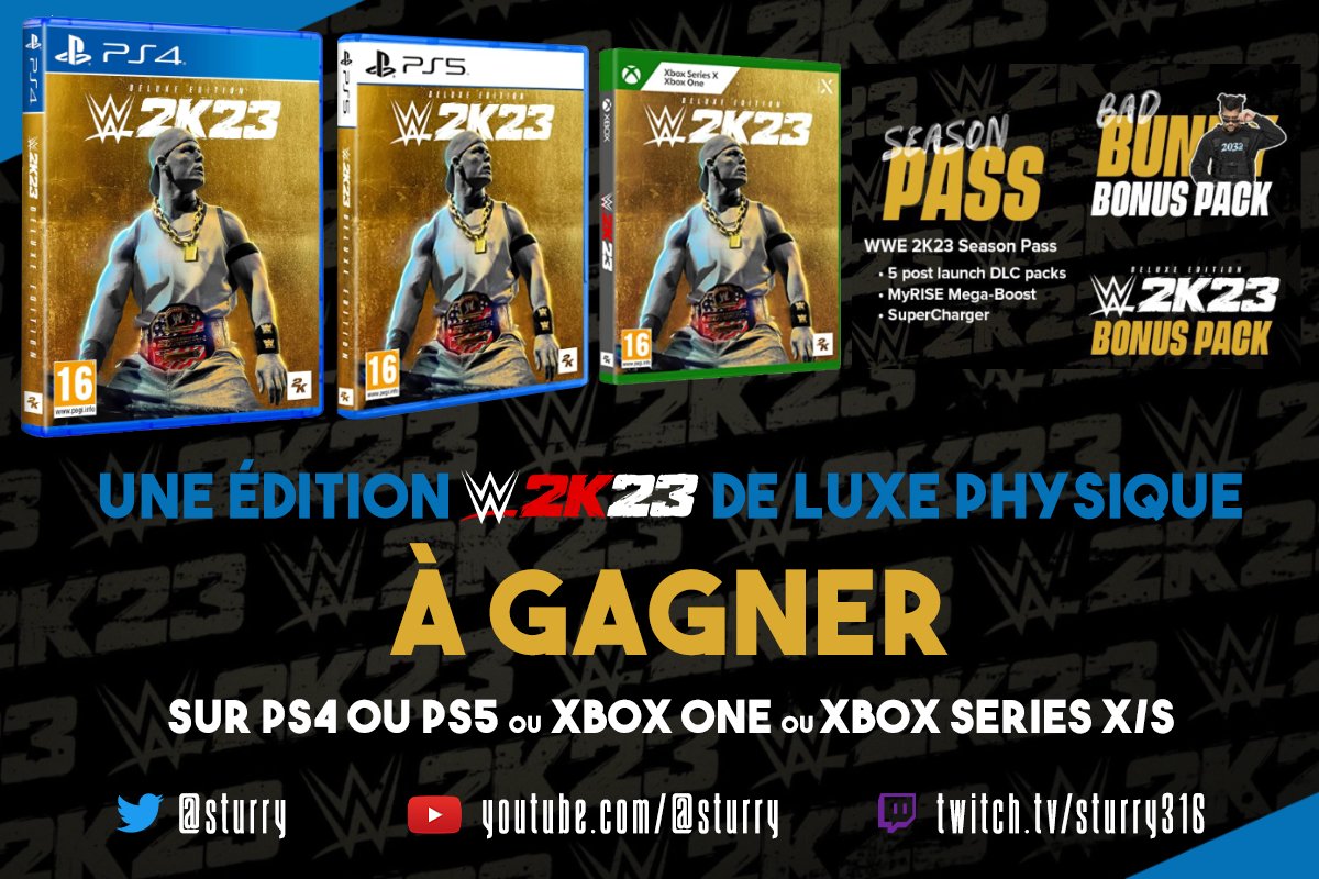 PREMIER JEU DE LA SEMAINE ! 

🔃 #RT &amp;  💙 FOLLOW ➡️ <a href="/Sturry/">Sturry</a> 
et donner votre pronostic pour le combat Cody Rhodes contre Roman Reigns à #WrestleMania 
pour tenter de remporter une édition deluxe et physique de #WWE2K23 sur la console de votre choix.

⬇️⬇️⬇️ (suite)