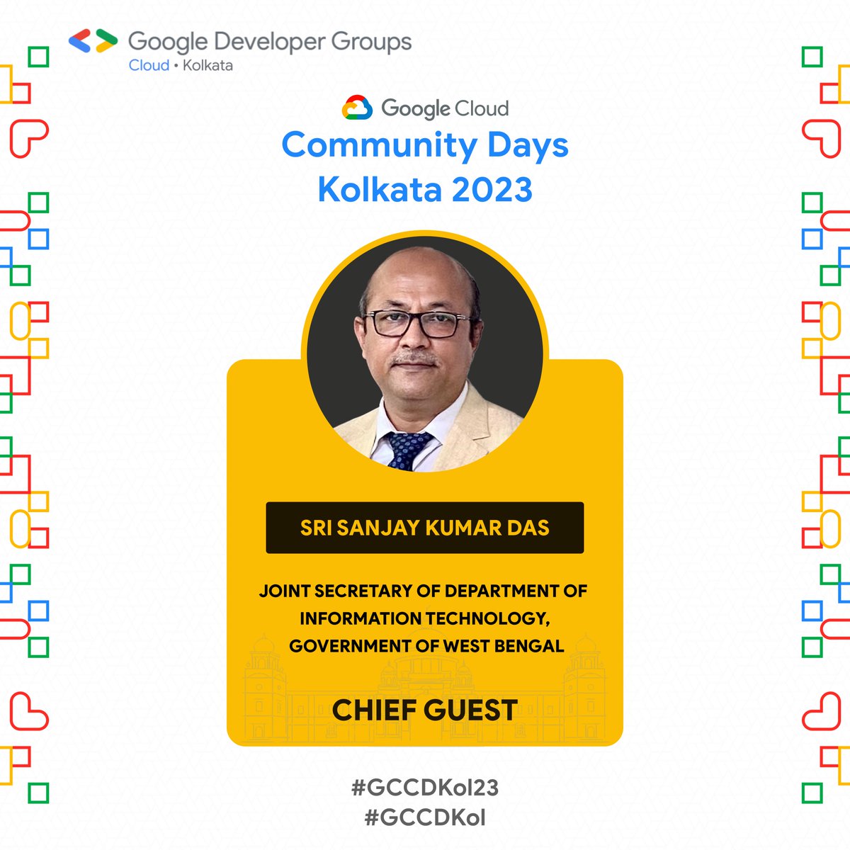 About last update - our mascot, baby yoda, took hold of our channels.

He was tired of waiting for us to announce our Chief Guest for #GCCDKol23.

We'll be joined by the respected Joint Sec of WB Dept of IT &amp; Electronics, Shri Sanjay Kumar Das!

Baby yoda: Khela hobe!🔥

#GCCDKol