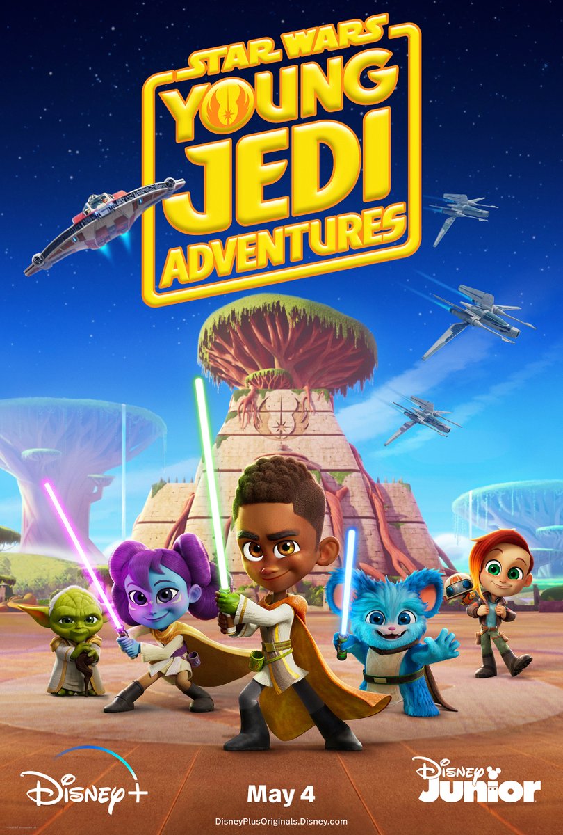 starwars's tweet image. Parents of Padawans! Check out the new poster for Young Jedi Adventures — an original series coming to Disney+ and Disney Junior on May the 4th — and watch the first three shorts now on the official Star Wars Kids YouTube channel.