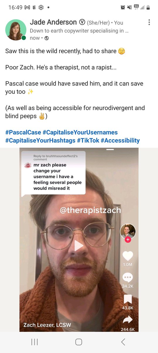 WebWriterJade's tweet image. I am once again standing before you asking you to use Pascal case for usernames and hashtags.

Poor Zach.

#Therapist #PascalCase #CapitaliseYourUsernames #CapitaliseYourHashtags