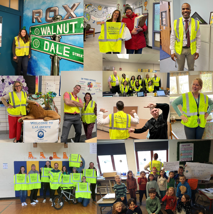 If your school was sent a “1,000 SRTS Safe and Strong” reflective vest from the @massdot SRTS program, please send us a picture of a staff member or #srts champion wearing that vest! We want to add to our collage showcasing all the schools who got us to that 1,000 milestone!