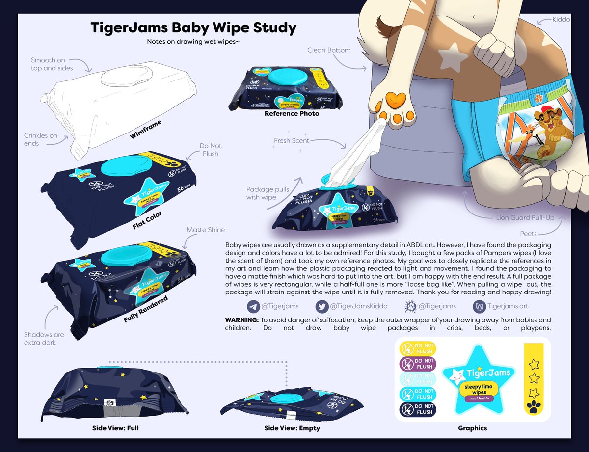 Tigerjams on Twitter "Baby Wipe art study for all my ABDL babyfur 