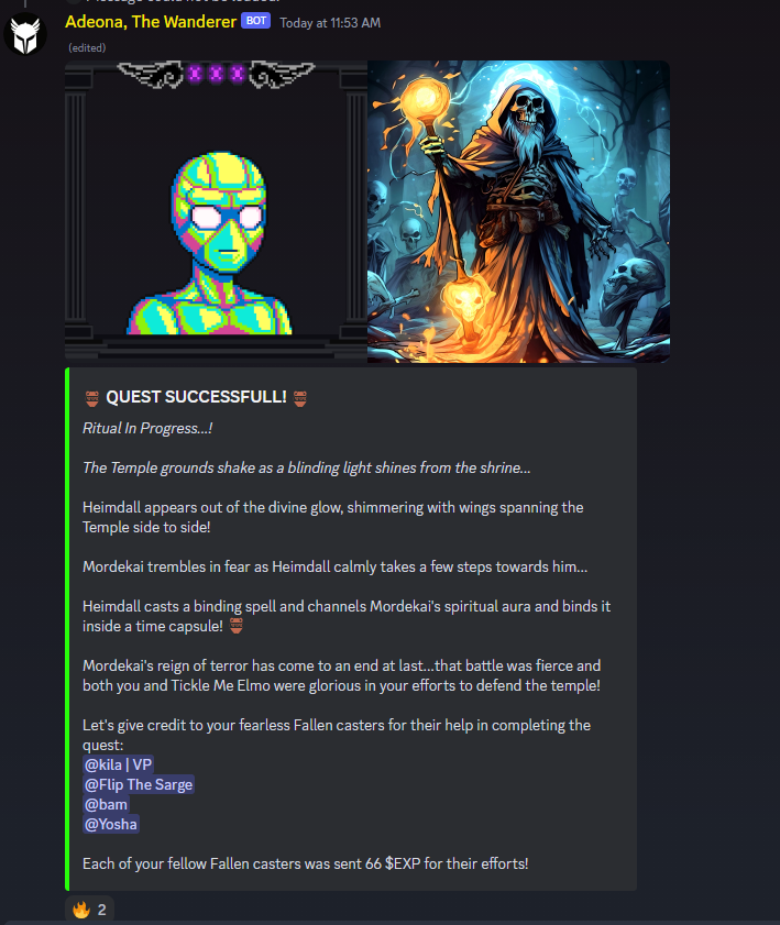 idr0pcrypto's tweet photo. It was a hard-fought quest battle... This one goes out to the real ones in @Angels_of_ares -- 
@vpunker69 @flippp002 Yosha Bam 🦾🍻🫡
#Algo #algorand #AlgorandNFTs #AllwaysFallen #NeverOrder https://t.co/JdQ71zSVW5