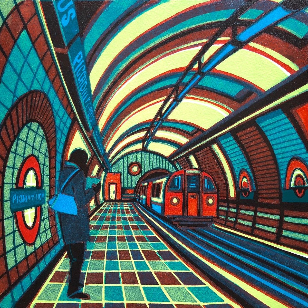 UK printmaker Gail Brodholt,  linocut, known for her depictions of the London Underground and urban landscapes #WomensArt