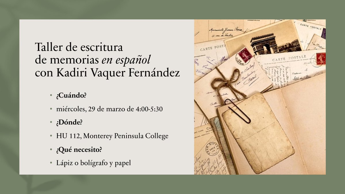 MarcosIPico's tweet photo. Taller de escritura "en español"  impartido por Kadiri Vaquer fernández en @MPCMonterey + @SpanishMpc 

¡Listos con los calendarios!

#salinas #monterey #español #SeaSide #pacificgrove #montereybay https://t.co/NdYAtYMAef