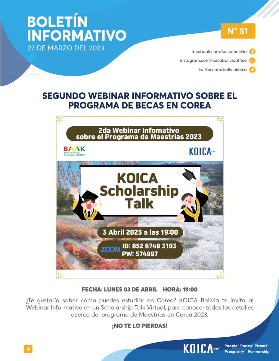 BoliviaKoica's tweet photo. Les presentamos nuestro #BoletínInformativo N°51 con todas las actividades que realiza KOICA Bolivia
#ProyectosSociales #salud #género #estudiaencorea #KOICABolivia https://t.co/bFK6AxI3Do