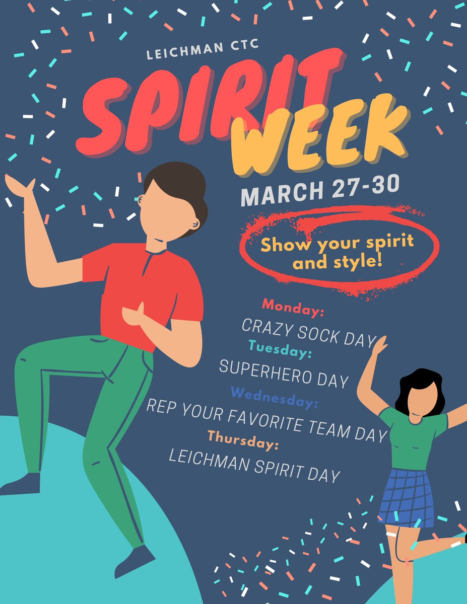 Leichmanctc's tweet photo. Happy Monday! Join us for Spirt Week! 😊 https://t.co/BrxP00dO0b