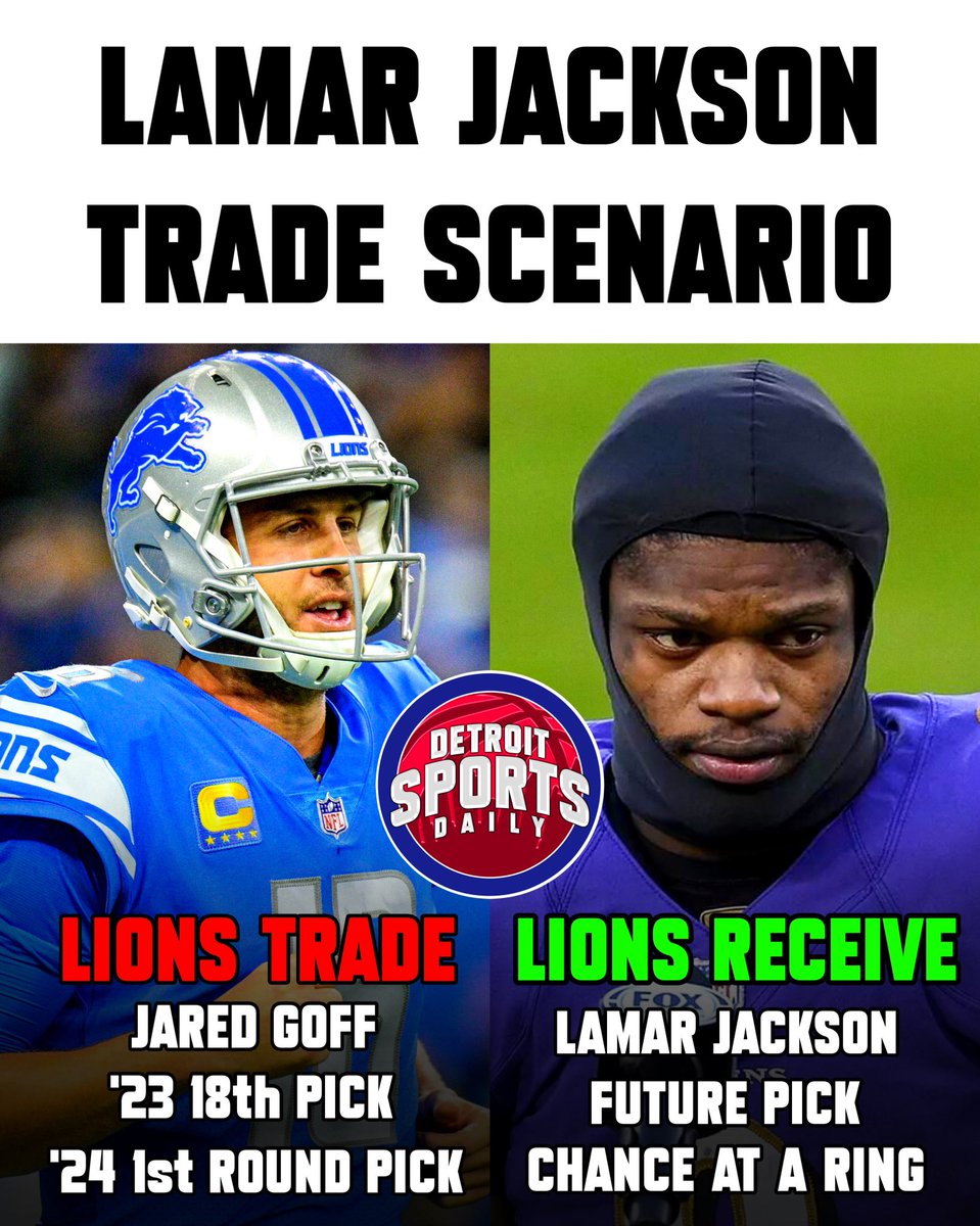 DetSportsDaily's tweet photo. Being the only team with the assets and cap space available to make this move, should #Detroit make the push for Lamar Jackson⁉️🤔 https://t.co/53oHQBoVfn