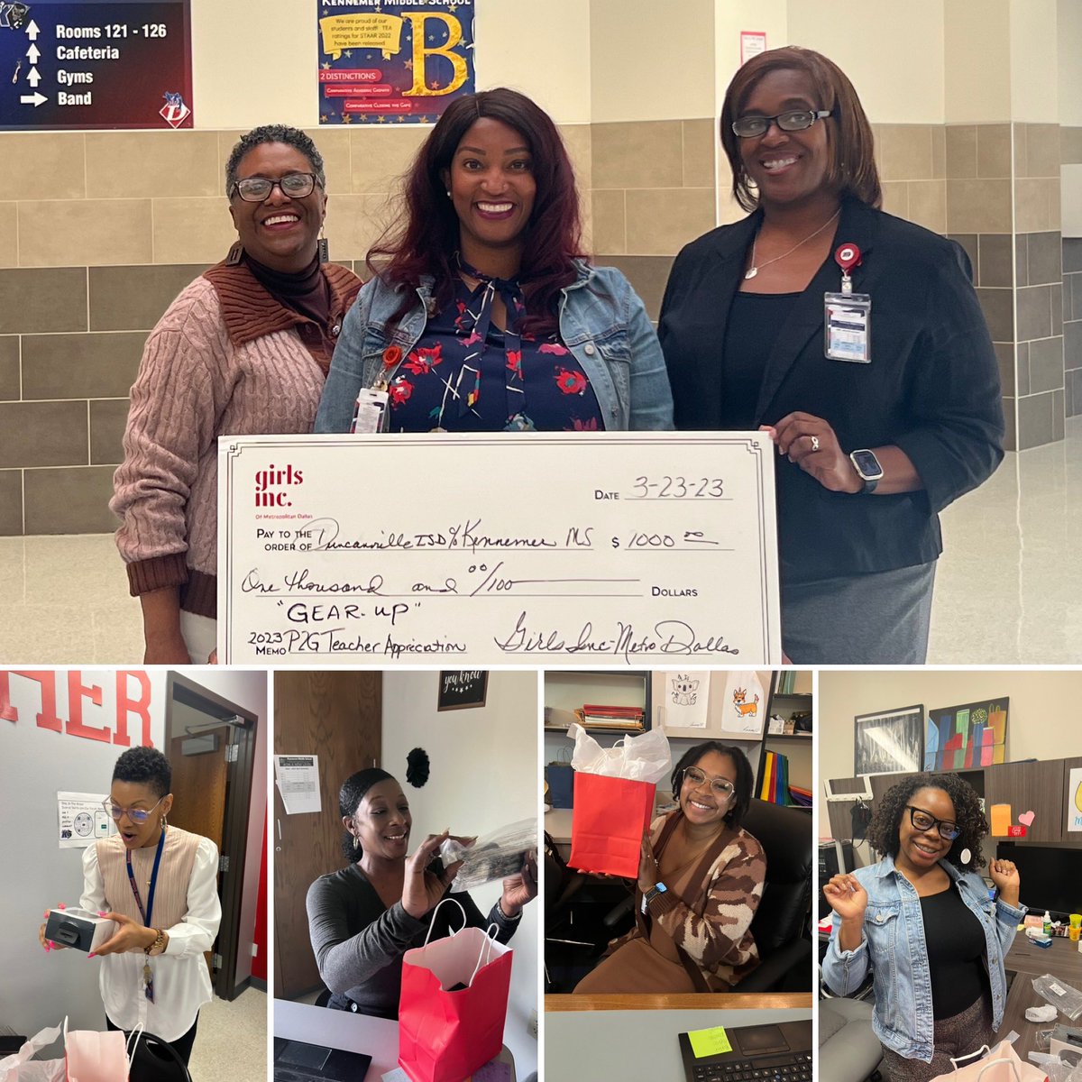 TreecaC's tweet image. Today @GirlsIncDallas on behalf of @R10_GEARUP  awarded @KennemerMS a check for $1000 to show love to our hard working teachers! #POWER2theGIRL #GEARUPworks⚙️