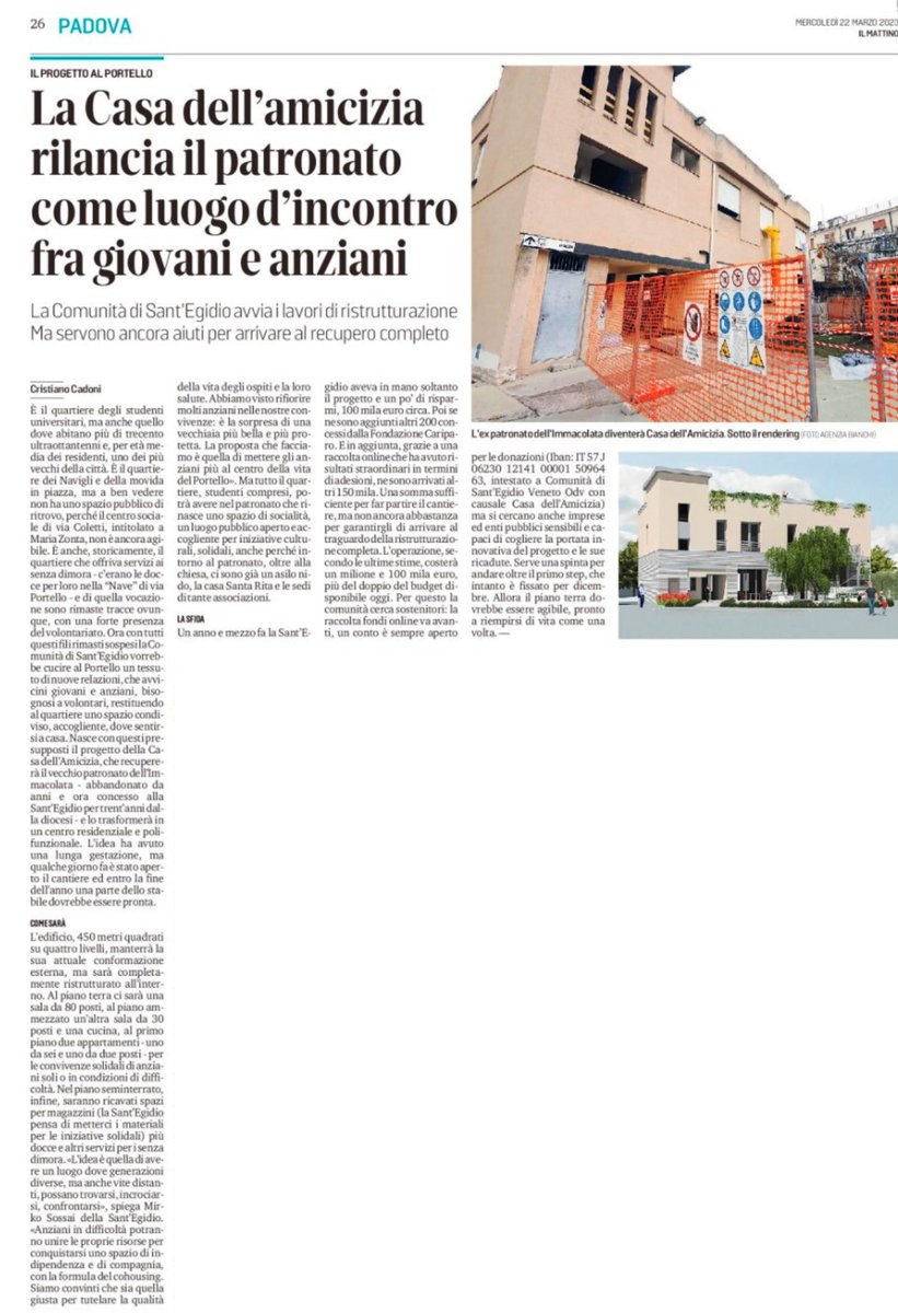 noimareputation's tweet photo. 🕊 La Casa dell'Amicizia, il nuovo #cohousing di Sant'Egidio, grazie anche alla campagna di #crowdfunding che abbiamo gestito l'anno scorso! 👴🏠

Sosteniamolo:
𝗜𝗯𝗮𝗻: IT 57J 06230 12141 00001 50964 63
intestato a: Comunità di Sant'Egidio Veneto Odv
causale: Casa dell'Amicizia https://t.co/cykKfVfkOR