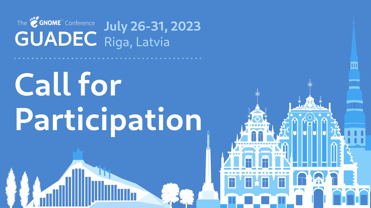 All #GUADEC2023 CfPs are due today! Don't forget, submit your talk, BoF, and Workshop proposals right away: foundation.gnome.org/2023/02/24/gua…

#GUADEC #GNOME #CallforParticipation