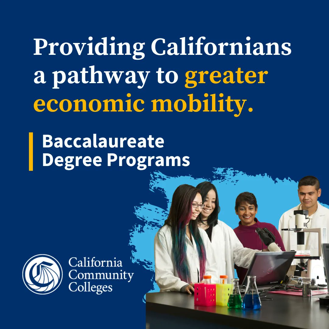sdmesacollege's tweet photo. The Baccalaureate Degree Program @CalCommColleges promotes economic mobility and elevates the #CAworkforce. BDPs are developed together with local industry leaders to meet regional workforce demands that cannot be satisfied through CSU/UCs alone! #CAedu.
@CAgovernor https://t.co/mQyeyXLNtE