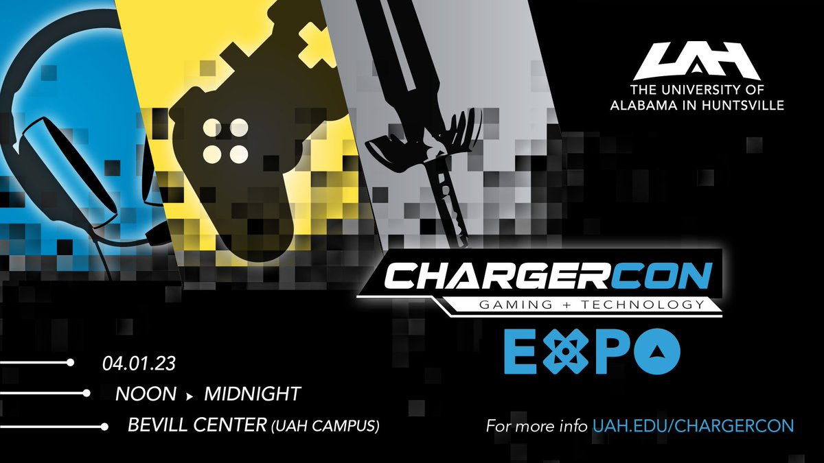 UAHuntsville's tweet photo. 👾GAMERS, #CHARGERCON IS BACK!👾
Grab your D20s for FREE tabletop tournaments, esports, panels and more. Everyone is welcome! @UAH_ChargerCon @HsvGamingOasis @EsportsSEL
🗓 https://t.co/P6P53RvCEf https://t.co/5IRbJajJGr