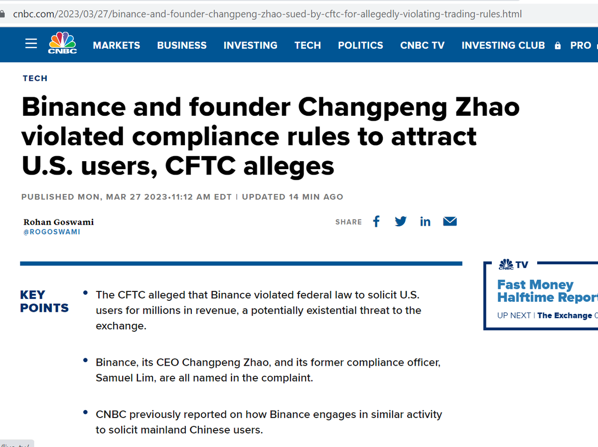Ghostbanned7's tweet photo. Ooopsie...

#CFTC alleges that Binance, CZ, and compliance office Samuel Lim violated eight core provisions of the Commodity Exchange Act.
#CFTC #Binance #ChangpengZhao #CZ #SamuelLim #CEA
https://t.co/o5FAjYsv4f https://t.co/pMujLhCBoy