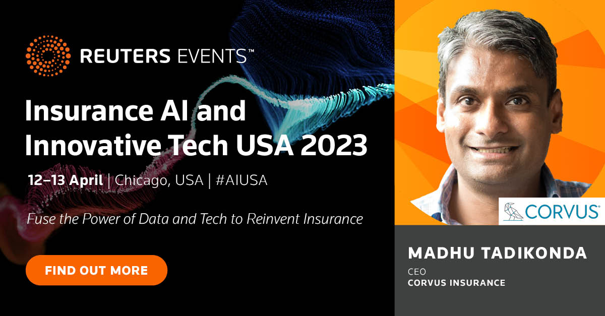 CorvusInsurance's tweet photo. Will we see you at #AIUSA 2023 in Chicago April 12-13? Don’t miss the panel session on Wed with #CorvusInsurance CEO @Madhu_Tadikonda! Register: https://t.co/QrvLvFsrRN | #AIUSA #CorvusInsurance #InsurTech https://t.co/KA0RhplCmy