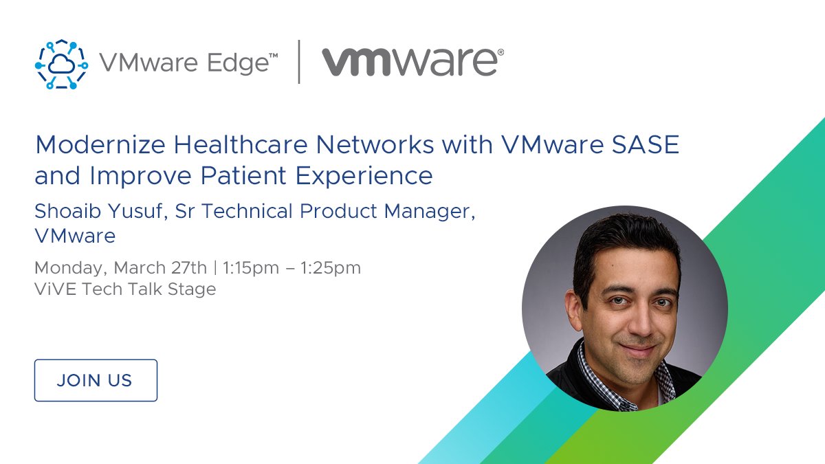 If you're at <a href="/theviveevent/">ViVE</a> today, go add <a href="/Shoaibys/">Shoaib Yusuf</a>'s talk to your agenda! 📅 He'll be speaking about modernizing healthcare networks with VMware SASE.

📍1:15pm at the ViVE Tech Talk Stage

See you there! #ViVE2023 #HealthcareIT