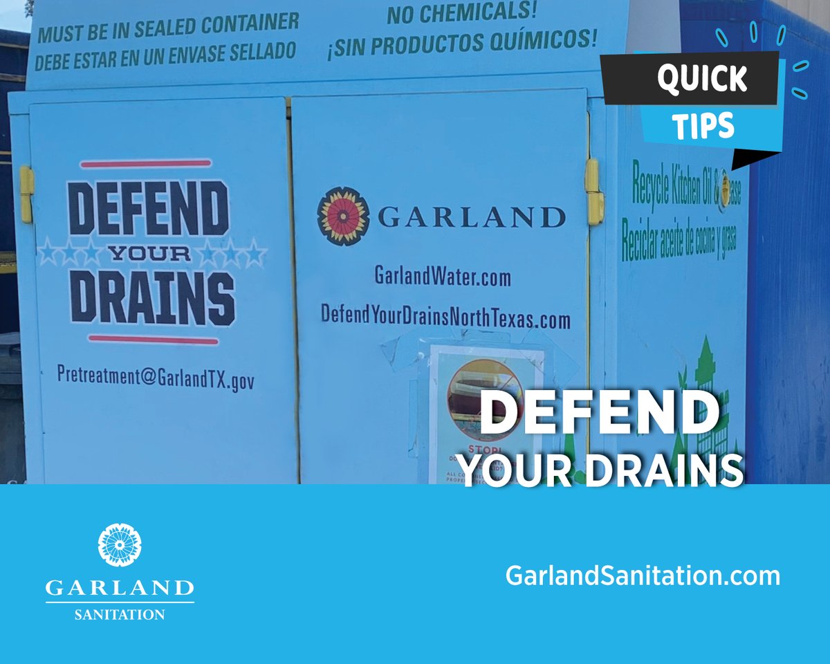 Pouring kitchen oil and grease down your drains can damage your plumbing. Defend your drains by bringing used oil and grease to the Garland Sanitation Recycling Center. Visit garlandtx.gov/3663/Sanitation for more information.
.
.
#GarlandTX #Sanitation #DefendYourDrains #Drains
