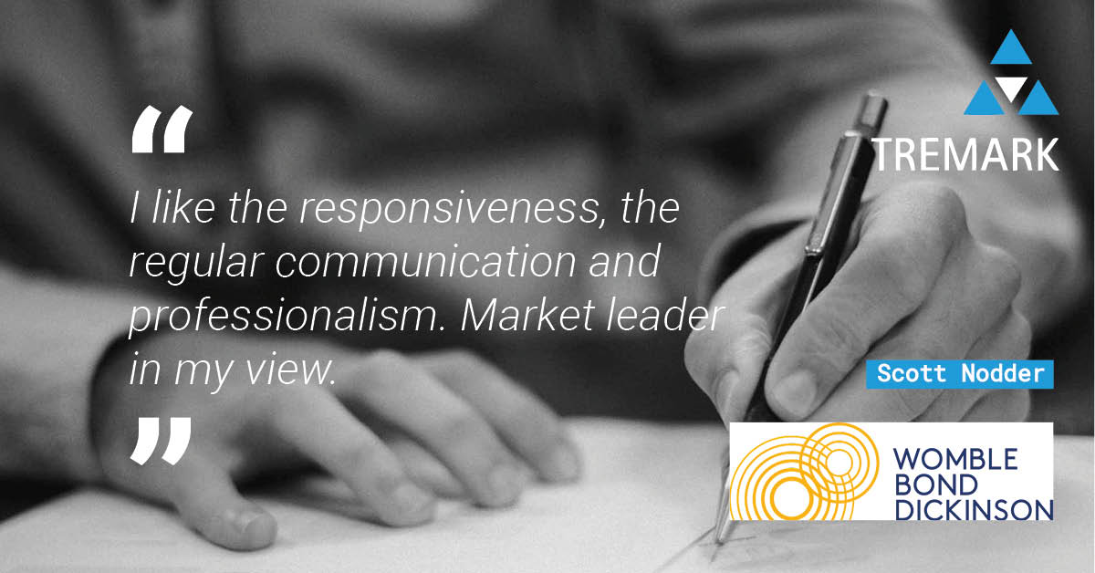 TremarkAssoc's tweet photo. "I like the responsiveness, the regular communication and professionalism. Market leader in my view." - Scott Nodder, Womble Bond Dickinson https://t.co/BeotxP7l7Z