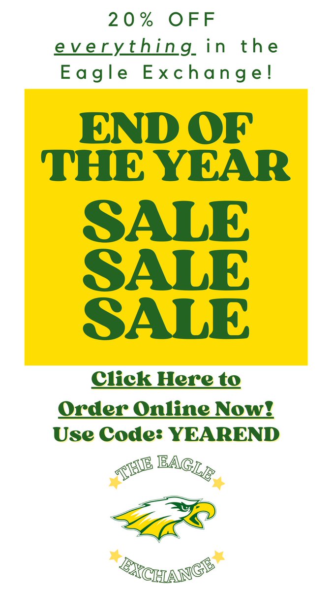 The Eagle Exchange is having an END OF THE YEAR sale on ALL items in the store! 

Buy Online using the Code YEAREND for 20% off!

clay-deca.square.site