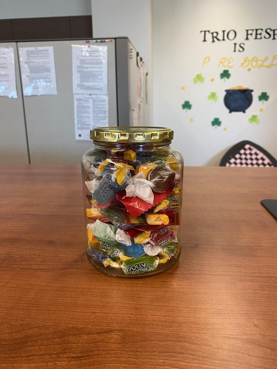 TRIO_FESP's tweet photo. Stop by the office and take a guess at how many candies are in the jar. You have until Thursday to make your guess and win a jar of candy! Don't forget were open 8am-5pm so come in any time! https://t.co/vBpUierSLh