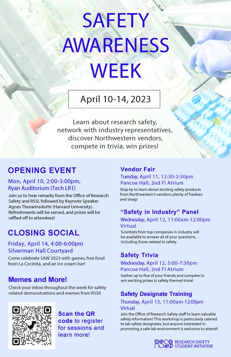 NUChemistry's tweet photo. #NUchem students: Mark your calendars for "Safety Awareness Week" hosted by @NU_RSSI. https://t.co/RIBdi9EHTg