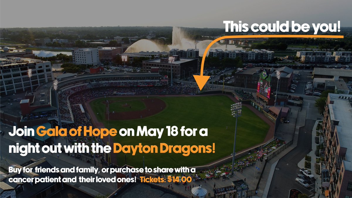 GalaOfHope's tweet photo. We've partnered with @DragonsBaseball to provide an opportunity for you to enjoy special game! Join us for the Gala of Hope Game on May 18th. $7 from every ticket sold will go to help cancer patients in the Dayton region. 

For more info, visit https://t.co/RXpL9yoyew https://t.co/mZa2kOsr97