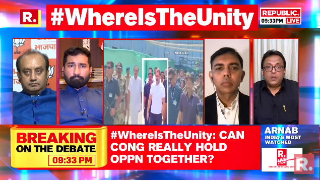 republic's tweet photo. #WhereIsTheUnity | The protest by TMC is against the fascist attitude of ruling govt and the way they are jeopardizing the Parliament: @SantanuSenMP, Rajya Sabha MP on TMC taking part in Congress' 'black protest'
https://t.co/zWEu0y52mb https://t.co/FwblDOmQkG