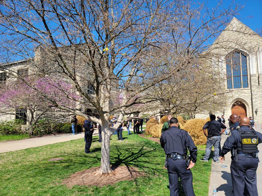 FOXNashville's tweet photo. BREAKING: MNPD reports this is an "active shooter" investigation and the shooter is dead after a police engagement. STORY: https://t.co/iTsK97ST28 https://t.co/u9CQc2LbVE