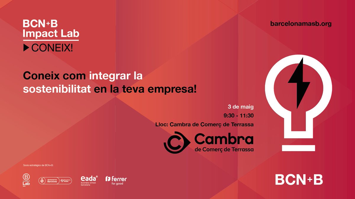 🚀 Coneix com integrar la sostenibilitat en la teva empresa amb aquest taller.

Podràs accedir a les eines amb les quals mesurar el triple impacte de la teva companyia: l'ambiental, el social i l'econòmic

📅 3 de maig a les 9:30 h
📌 #CambraTerrassa
📝 lnkd.in/dhqs2Jrw