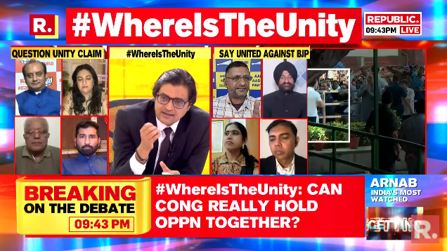 republic's tweet photo. #WhereIsTheUnity | @SudhanshuTrived, Rajya Sabha MP & BJP National Spokesperson takes on AAP Spokesperson Siddharth Sharma on the debate over scam tainted former ministers of Kejriwal-led party
https://t.co/zWEu0y52mb
#RahulGandhi #Congress #SoniaGandhi https://t.co/rSXvmHSlPj