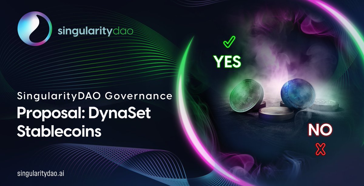 SingularityDAO's tweet photo. New Governance Event! ✅

Proposal: SIR #01: Allow DynaSets to hold additional stablecoins 📄

Should SingularityDAO add the following stablecoins:
#USDT, #USDC, #DAI, #BUSD, #TUSD, #USDP, #FRAX and #EURT

Cast your vote! ⬇️
https://t.co/FNcgGgjk0z

#Governance #Stablecoins #SDAO https://t.co/0GECXGUT2d