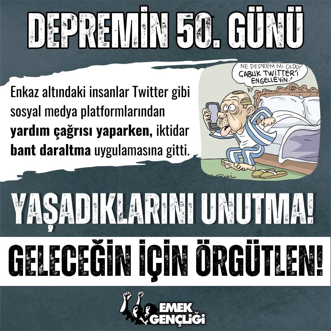 emekgencligi's tweet photo. Depremin 50. günü. 
Yaşadıklarını unutma!
Geleceğin için örgütlen!
#deprem https://t.co/SwQDJpZzXa