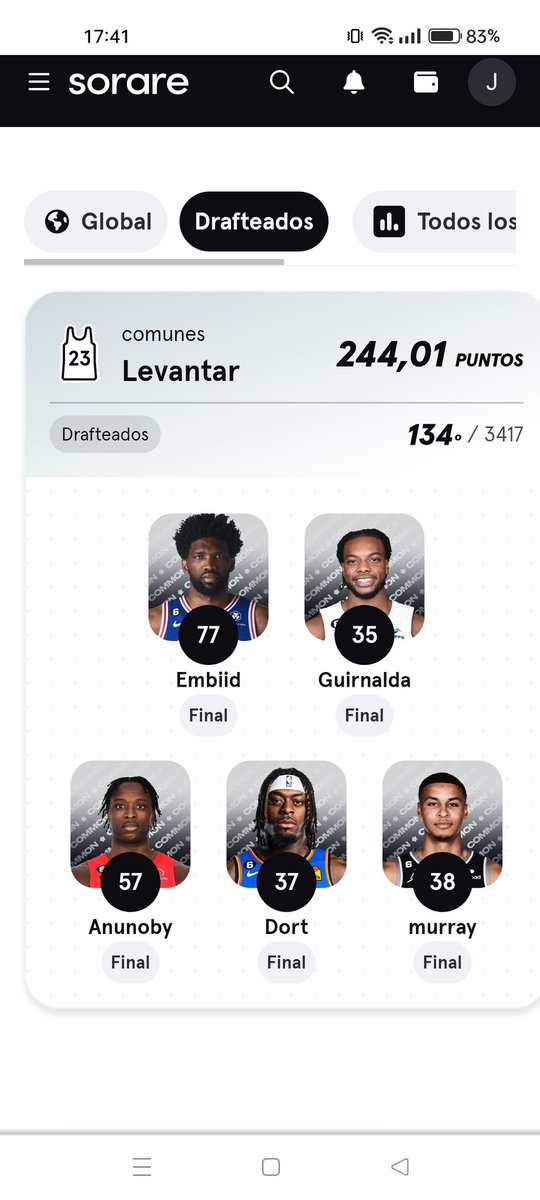 JaviCruz14's tweet photo. Buques! Mirad en que posición he quedado, algún regalito me podría caer??? No creo que vuelva a quedar tan cerca, jeje, felicitaciones por vuestro trabajo @drafteados @jsaenzdetejada @SergioACNBA @SorareNBA https://t.co/rPzvyA8VNk