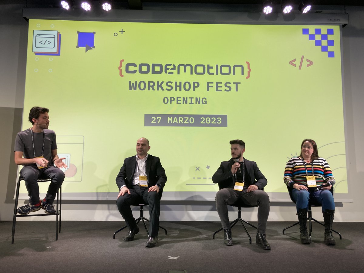 CodemotionIT's tweet photo. Segui in diretta il panel di Luca Rossi con @EMCestari @DeGaRoss e Raffaele Pinna su #TechLeadership.😎Parliamo dell'impatto che ha l’#AI sui team di sviluppo e di come cambierà il modo di collaborare. Collegati ora👉
https://t.co/Nxt5gOb8ep  
#CodemotionWSFest23 @lucaronin https://t.co/wzzfryM5hk