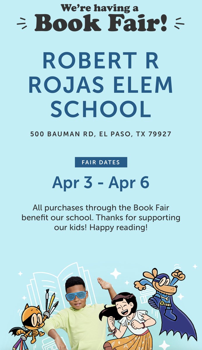 We are having a book fair! Come shop and support our roadrunners 😀 April 3-6