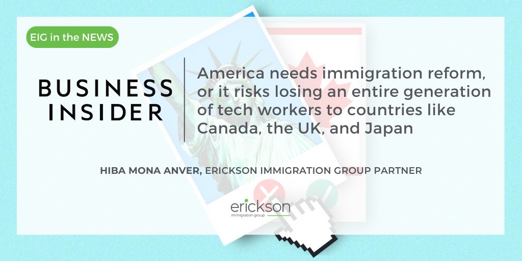EIG_Law's tweet photo. "Foreign countries have figured out ways to more aggressively attack top-tier tech talent," Hiba Anver, a partner at @EIG_Law, told @BusinessInsider, "The US as a destination is not No. 1 by as big of a margin as it has been in past years." 

Read more: https://t.co/8a7BQ0p8yY https://t.co/PAPfve8GxR