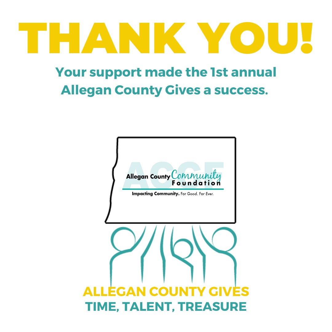 THANK YOU for your support during the 1st annual Allegan County Gives. You gave, we matched, and great things happened. Because of the support of our community, we raised nearly $13,000. That means nearly $23,000 goes into the endowed funds of 19 agencies
conta.cc/40ilbQF
